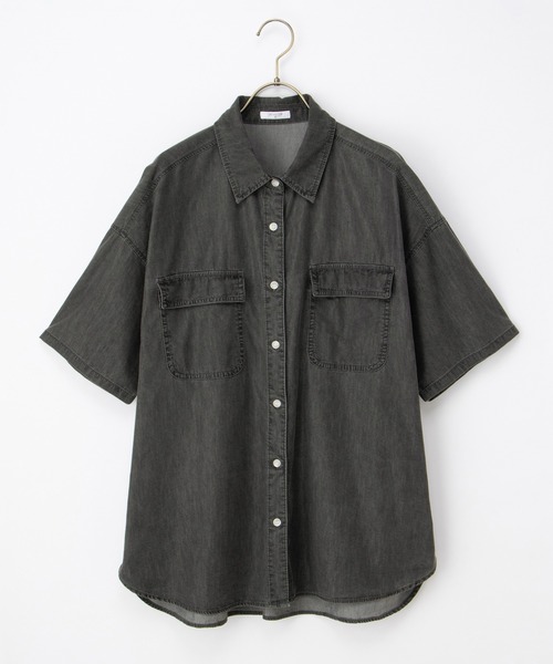 Honeys（ハニーズ）の「【ハニさら・接触冷感】半袖デニムシャツ（シャツ/ブラウス・レディース・インディゴブルー/ライトブルー/グレー・L/LL/M/S）」の17枚目の写真