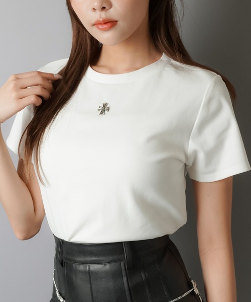セール】半袖ピタTシャツ/メタルクロス（Tシャツ/カットソー