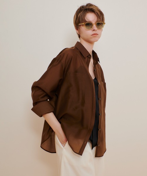 【新品】SUGARHILL オープンカラーブラウス　サイズ2 ブラウン DFFUR.（ディフル）の「ニュアンスサテンオープンカラーシャツ（シャツ