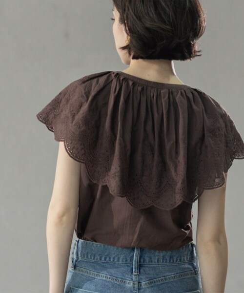 【CLOCHE】刺繍レースブラウス　ブラック OPAQUE.CLIP｜刺繍レースカラーブラウス | Rakuten Fashion(楽天