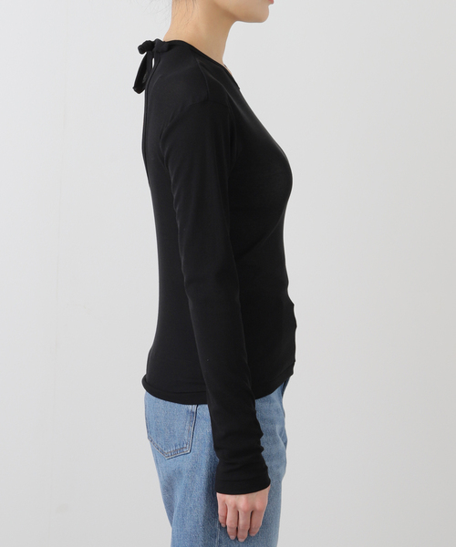 EMILY WEEK（エミリーウィーク）の「【babaco/ババコ】 Twisted Cotton Back Tied ロングスリーブT / BA01-CR25（Tシャツ/カットソー・レディース・ブラック/パープル・LARGE）」の13枚目の写真