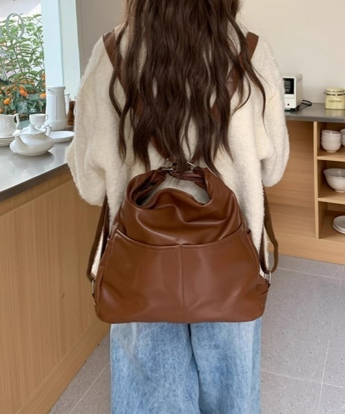 gossip！ロサンゼルス（ゴシップロサンゼルス）の「レトロ風 大容量 3WAYバッグ（トート・ショルダー・リュック対応）（ショルダーバッグ・レディース・ブラウン/ブラック/ホワイト・FREE）」の20枚目の写真