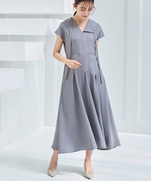 洗える ｜ アシメ タック フレア ロングワンピース ｜ レディース おしゃれ きれいめ オフィスカジュアル 通勤服 リゾート ロングワンピ ワンピース