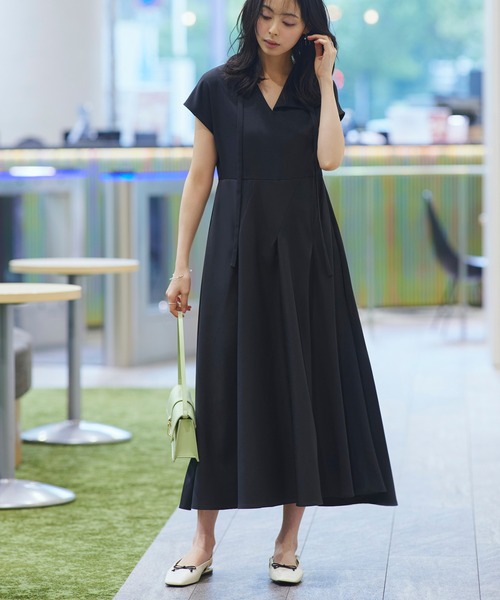 セール】洗える ｜ アシメ タック フレア ロングワンピース