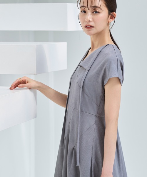 RUIRUE BOUTIQUE(ルイルエブティック)の「洗える | アシメ タック フレア ロングワンピース | レディース おしゃれ きれいめ オフィスカジュアル 通勤服 リゾート ロングワンピ ワンピース(ワンピース・レディース・ブラック/ライトグレー/イエロー・S/M/L/LL)」の5枚目の写真
