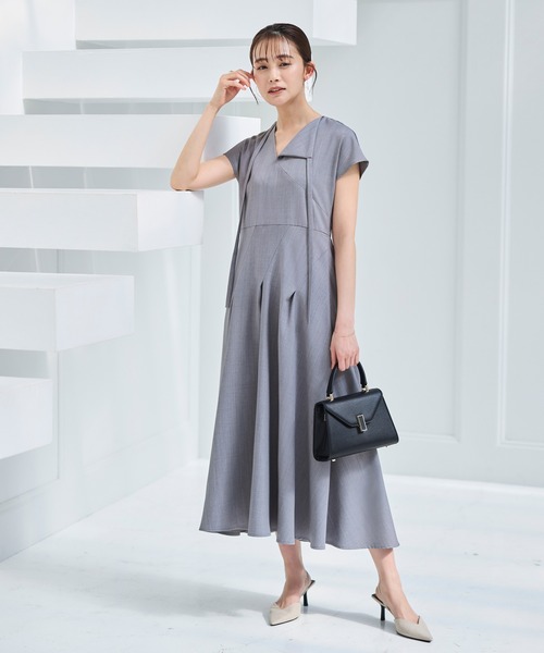 RUIRUE BOUTIQUE(ルイルエブティック)の「洗える | アシメ タック フレア ロングワンピース | レディース おしゃれ きれいめ オフィスカジュアル 通勤服 リゾート ロングワンピ ワンピース(ワンピース・レディース・ブラック/ライトグレー/イエロー・S/M/L/LL)」の7枚目の写真