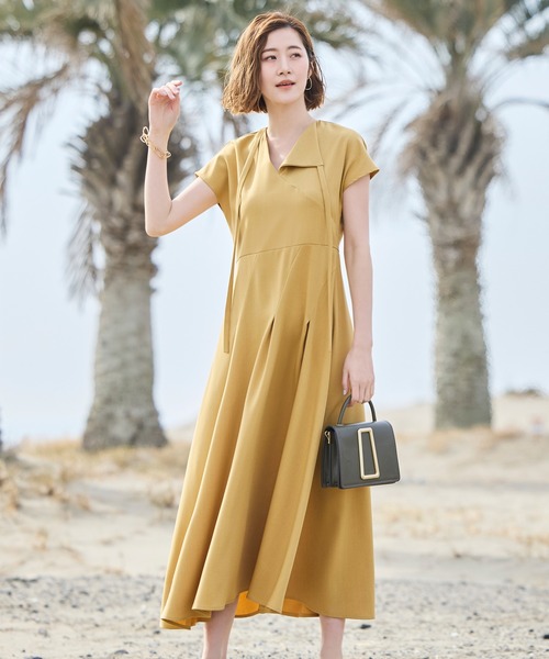 RUIRUE BOUTIQUE(ルイルエブティック)の「洗える | アシメ タック フレア ロングワンピース | レディース おしゃれ きれいめ オフィスカジュアル 通勤服 リゾート ロングワンピ ワンピース(ワンピース・レディース・ブラック/ライトグレー/イエロー・S/M/L/LL)」の10枚目の写真