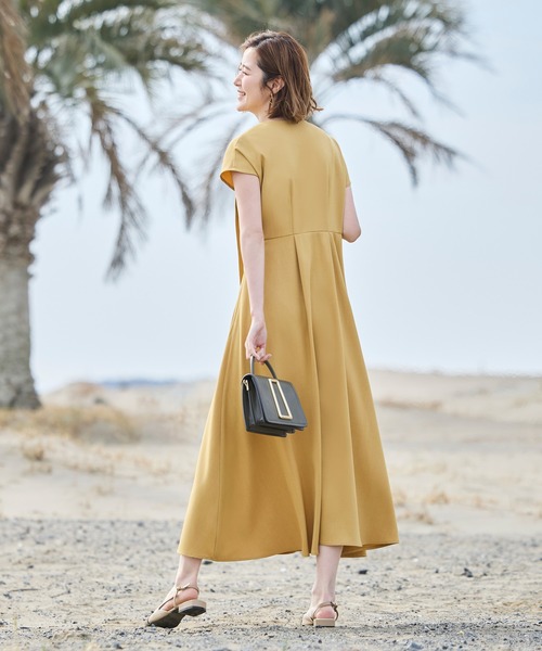 セール】洗える ｜ アシメ タック フレア ロングワンピース