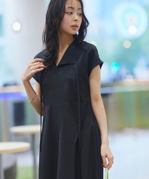 セール】洗える ｜ アシメ タック フレア ロングワンピース