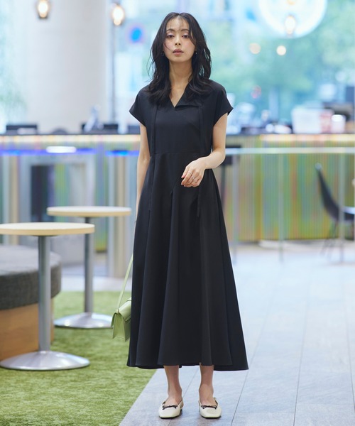 RUIRUE BOUTIQUE(ルイルエブティック)の「洗える | アシメ タック フレア ロングワンピース | レディース おしゃれ きれいめ オフィスカジュアル 通勤服 リゾート ロングワンピ ワンピース(ワンピース・レディース・ブラック/ライトグレー/イエロー・S/M/L/LL)」の16枚目の写真