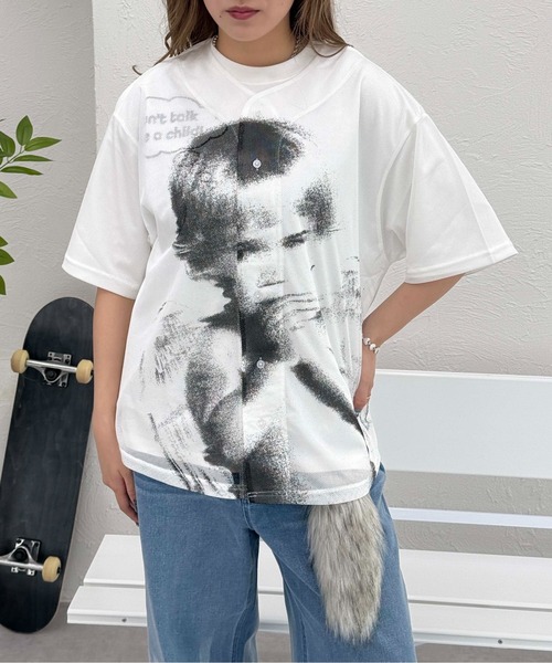 セール】グラフィックメッシュトップス（Tシャツ/カットソー