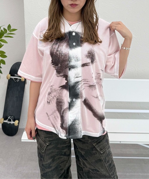 セール】グラフィックメッシュトップス（Tシャツ/カットソー