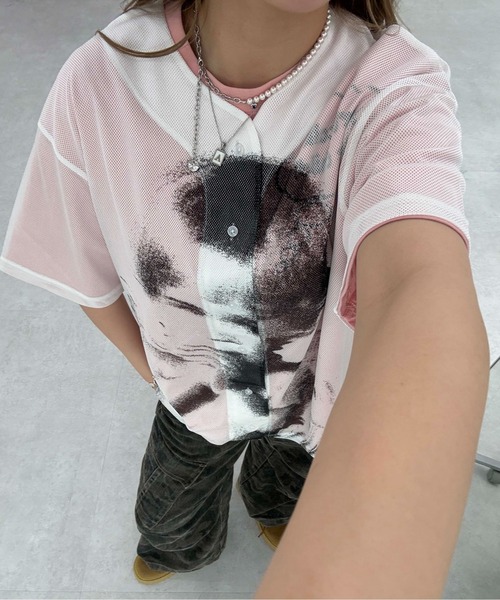 セール】グラフィックメッシュトップス（Tシャツ/カットソー