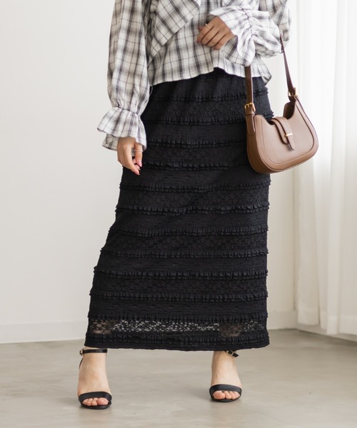 CLETTE(クレット)の「フリルレースナロースカート(スカート・レディース・ブラック/アイボリー・4L/3L/LL)」の2枚目の写真