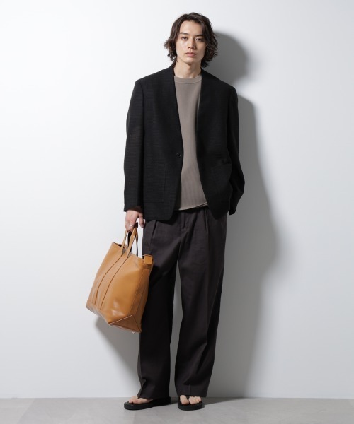 【美品】nano・universe  ノーカラージャケット・パンツ　通年　黒 セール】WEB限定/「Commonuse」ギャバジンノーカラージャケット