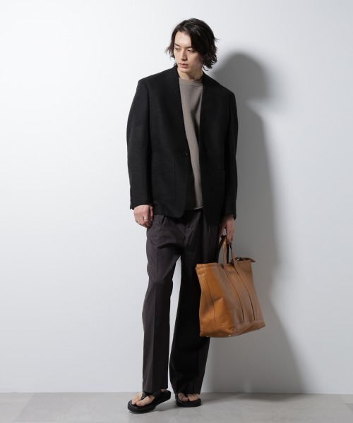 NANO universe（ナノユニバース）の「スラブラメ ノーカラージャケット（ノーカラージャケット・メンズ・ブラック/キャメル・M/L）」の14枚目の写真