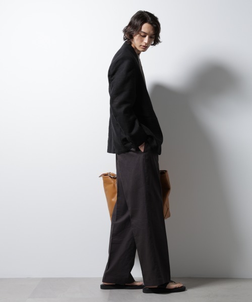 NANO universe（ナノユニバース）の「スラブラメ ノーカラージャケット（ノーカラージャケット・メンズ・ブラック/キャメル・M/L）」の15枚目の写真