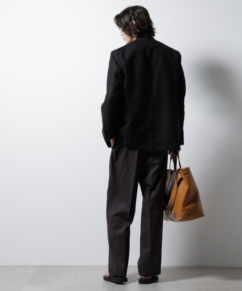 【美品】nano・universe  ノーカラージャケット・パンツ　通年　黒 セール】スラブラメ ノーカラージャケット（ノーカラー