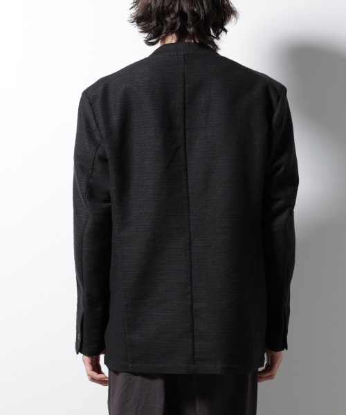 【美品】nano・universe  ノーカラージャケット・パンツ　通年　黒 セール】スラブラメ ノーカラージャケット（ノーカラー