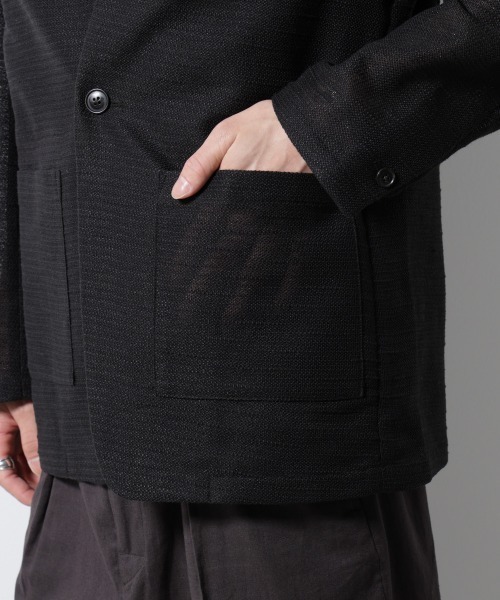 NANO universe（ナノユニバース）の「スラブラメ ノーカラージャケット（ノーカラージャケット・メンズ・ブラック/キャメル・M/L）」の21枚目の写真