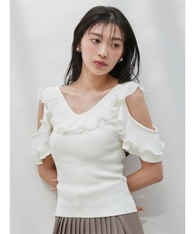 SNIDEL フリル付きホワイト半袖ニット USAGI ONLINE限定】フリルニットトップス（ニット）｜SNIDEL
