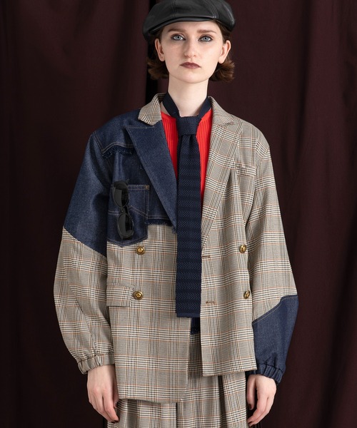 user_4ebeb411 　AULA AILA別注デニムコンビジャケット セール】チェックデニムコンビネーションジャケット（テーラード