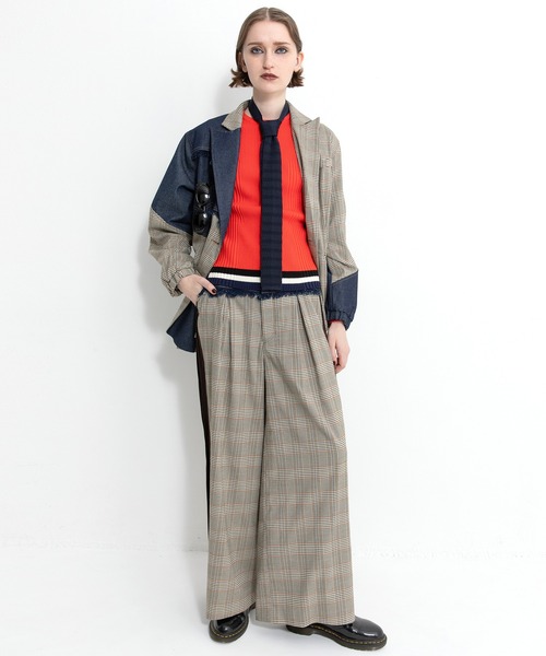 セール】チェックデニムコンビネーションジャケット（テーラード