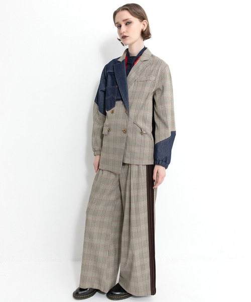 セール】チェックデニムコンビネーションジャケット（テーラード