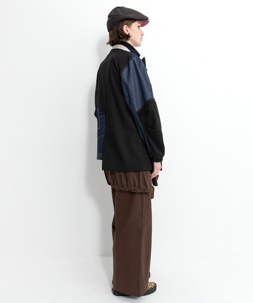 セール】チェックデニムコンビネーションジャケット（テーラード