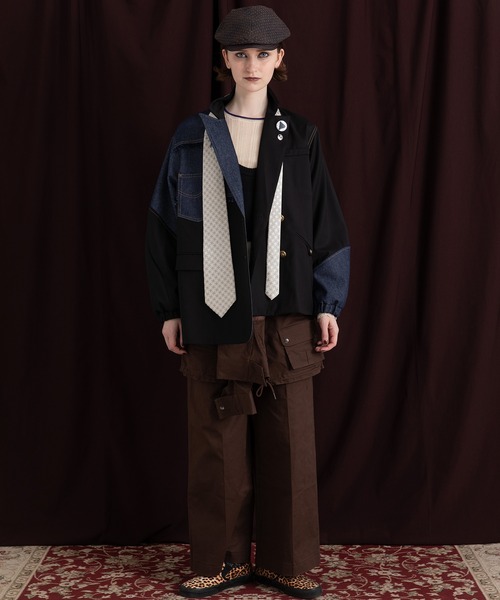 セール】チェックデニムコンビネーションジャケット（テーラード