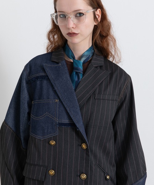 AULA AILA（アウラアイラ）の「チェックデニムコンビネーションジャケット（テーラードジャケット・レディース・ブラック/チャコールグレー/ブラウン・0）」の20枚目の写真