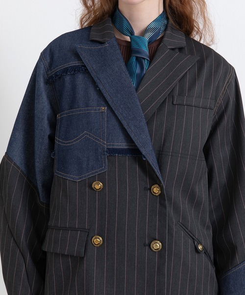 AULA AILA（アウラアイラ）の「チェックデニムコンビネーションジャケット（テーラードジャケット・レディース・ブラック/チャコールグレー/ブラウン・0）」の17枚目の写真