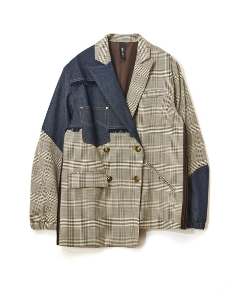 AULA AILA（アウラアイラ）の「チェックデニムコンビネーションジャケット（テーラードジャケット・レディース・ブラック/チャコールグレー/ブラウン・0）」の9枚目の写真