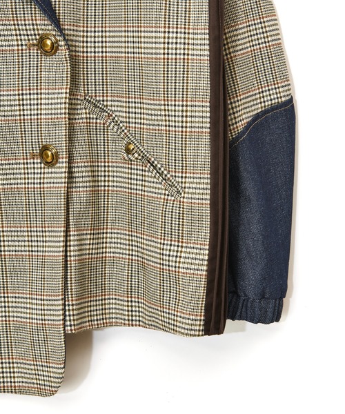 セール】チェックデニムコンビネーションジャケット（テーラード