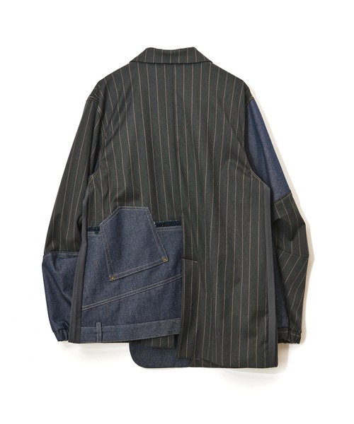 セール】チェックデニムコンビネーションジャケット（テーラード