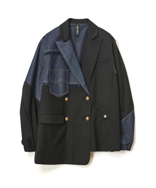 セール】チェックデニムコンビネーションジャケット（テーラード