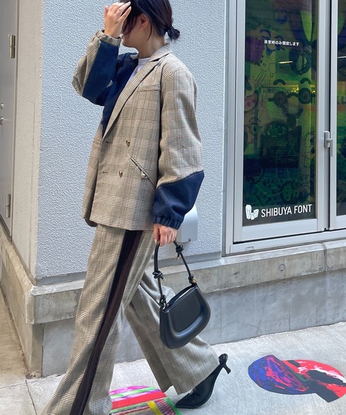 セール】チェックデニムコンビネーションジャケット（テーラード