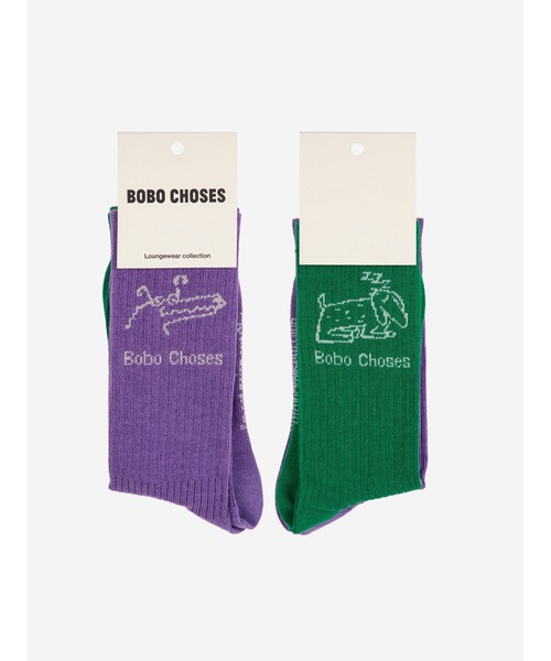 BOBO CHOSES（ボボショーズ）の「Lady Dog & Reading Crocodile long socks pack（ソックス/靴下・キッズ・グリーン・23-25/26-28/29-31）」の5枚目の写真