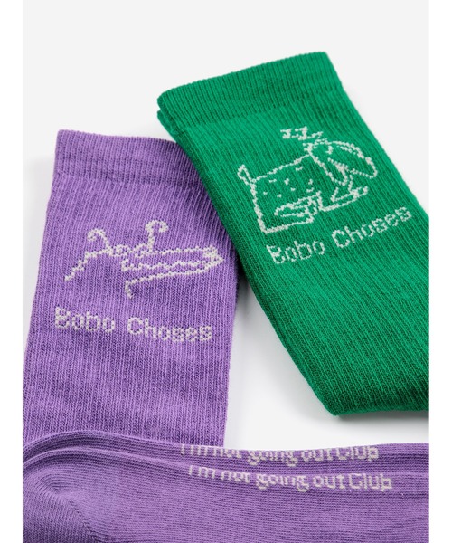 BOBO CHOSES（ボボショーズ）の「Lady Dog & Reading Crocodile long socks pack（ソックス/靴下・キッズ・グリーン・23-25/26-28/29-31）」の4枚目の写真