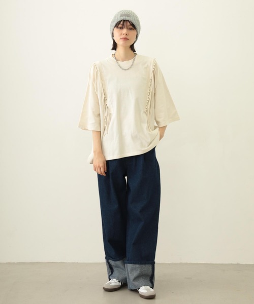 MILKFED.(ミルクフェド)の「FRINGE TOP(Tシャツ/カットソー・レディース・オフホワイト/アッシュ/ブラック・ONE SIZE)」の17枚目の写真