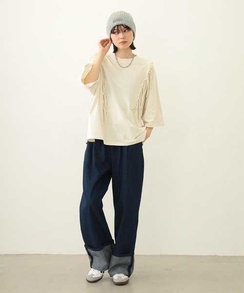 MILKFED.(ミルクフェド)の「FRINGE TOP(Tシャツ/カットソー・レディース・オフホワイト/アッシュ/ブラック・ONE SIZE)」の18枚目の写真