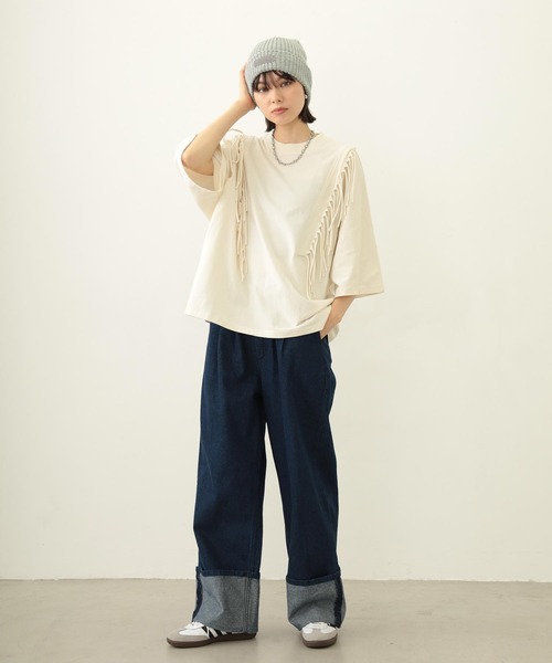 MILKFED.(ミルクフェド)の「FRINGE TOP(Tシャツ/カットソー・レディース・オフホワイト/アッシュ/ブラック・ONE SIZE)」の19枚目の写真