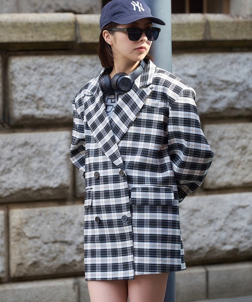 DURAS(デュラス)の「チェックダブルジャケット(テーラードジャケット・レディース・ブラック×ホワイト・FREE)」の5枚目の写真