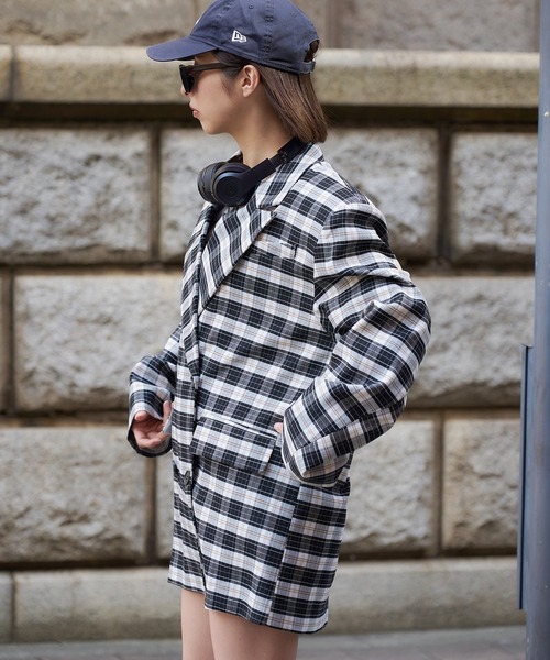 DURAS(デュラス)の「チェックダブルジャケット(テーラードジャケット・レディース・ブラック×ホワイト・FREE)」の6枚目の写真