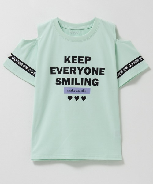 NAVY(ネイビー)の「NAVY ドライなラッシュガード仕様 ドライタッチ 肩あきTシャツ(Tシャツ/カットソー・キッズ・ブルーグリーン/ブラック/ミント/ピンク・120/130/140/160/150)」の1枚目の写真