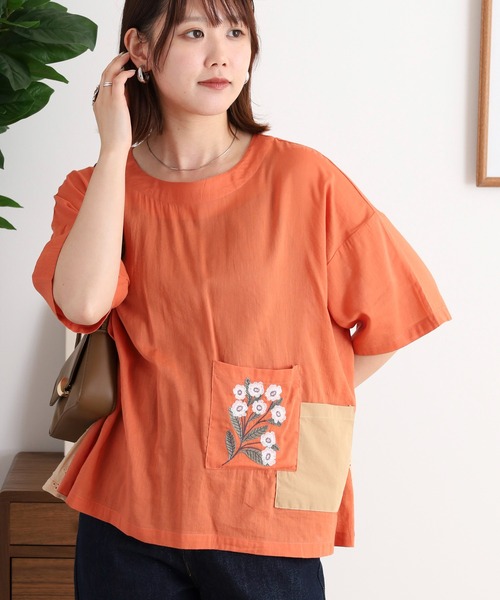 Emago(イマゴ)の「EMAGO 多ポケット花刺繍ブラウス(シャツ/ブラウス・レディース・グレー/オレンジ/アイボリー・FREE)」の17枚目の写真