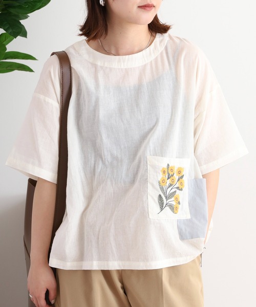 Emago(イマゴ)の「EMAGO 多ポケット花刺繍ブラウス(シャツ/ブラウス・レディース・グレー/オレンジ/アイボリー・FREE)」の11枚目の写真