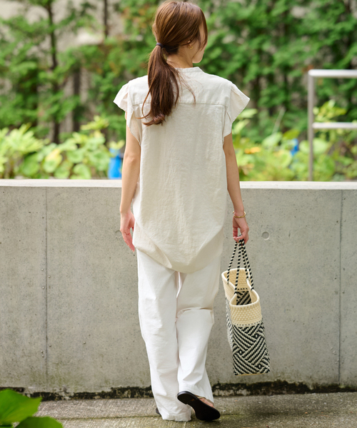 JOURNAL STANDARD relume(ジャーナルスタンダード レリューム)の「《WEB限定追加》リネンコットンショートスリーブブラウス(シャツ/ブラウス・レディース・ネイビー/アイボリー・FREE)」の5枚目の写真
