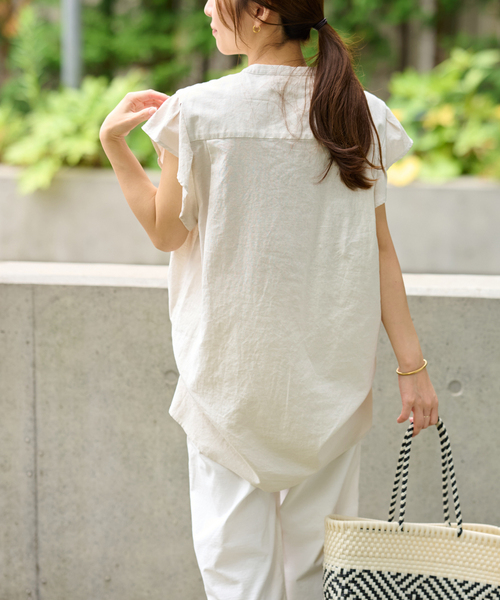 JOURNAL STANDARD relume(ジャーナルスタンダード レリューム)の「《WEB限定追加》リネンコットンショートスリーブブラウス(シャツ/ブラウス・レディース・ネイビー/アイボリー・FREE)」の8枚目の写真