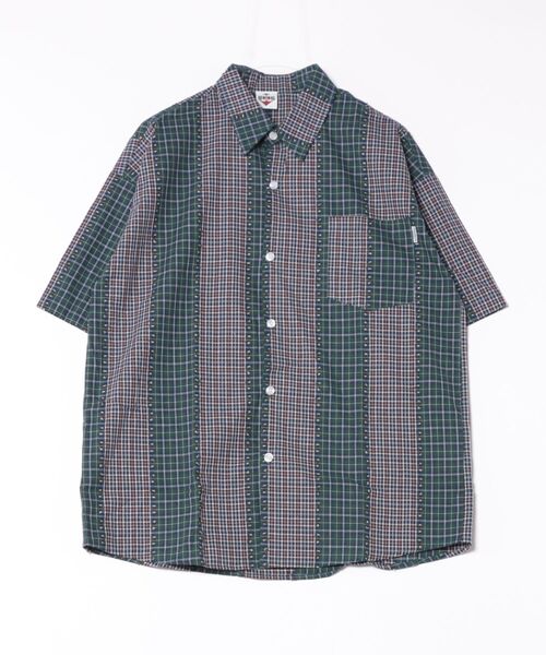 HOOK（フック）の「柄×柄ストライプ半袖シャツ (SS)（シャツ/ブラウス・メンズ・グリーン/ネイビー/ブラック/ダークグリーン/ブルー・LARGE/MEDIUM）」の16枚目の写真